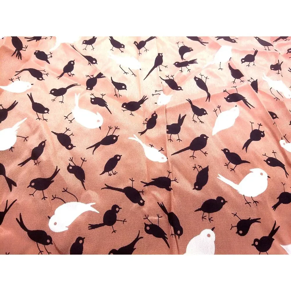 Vintage Whimsical Songbird Chickadee Fabric Remnant 2.3 Yards